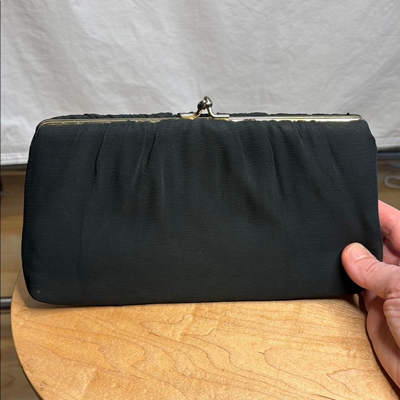 vintage 50s 60s formal evening black handbag clutch with sheer fabric - Picture 1 of 9